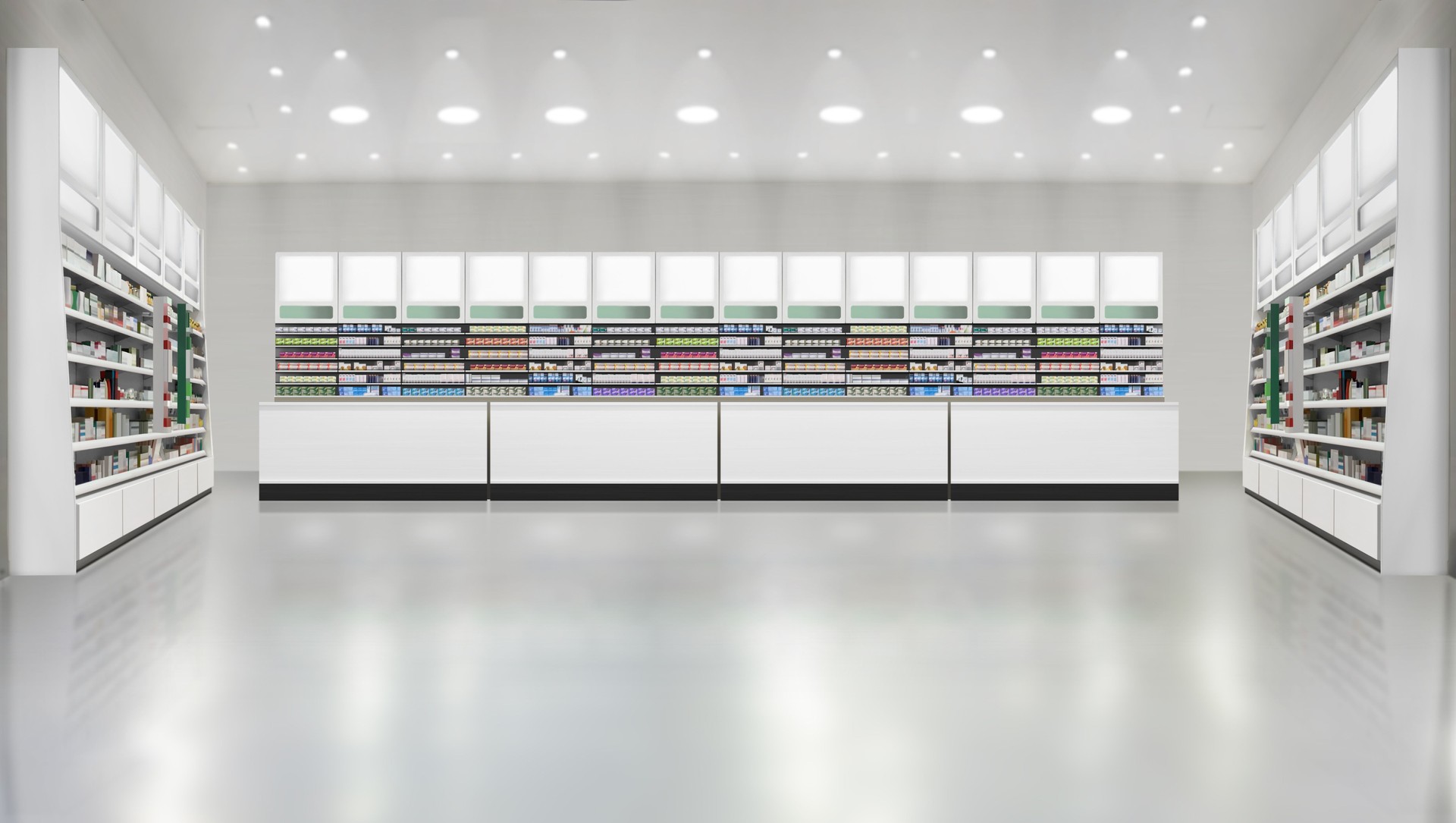 Maqueta de estantes interiores de farmacias